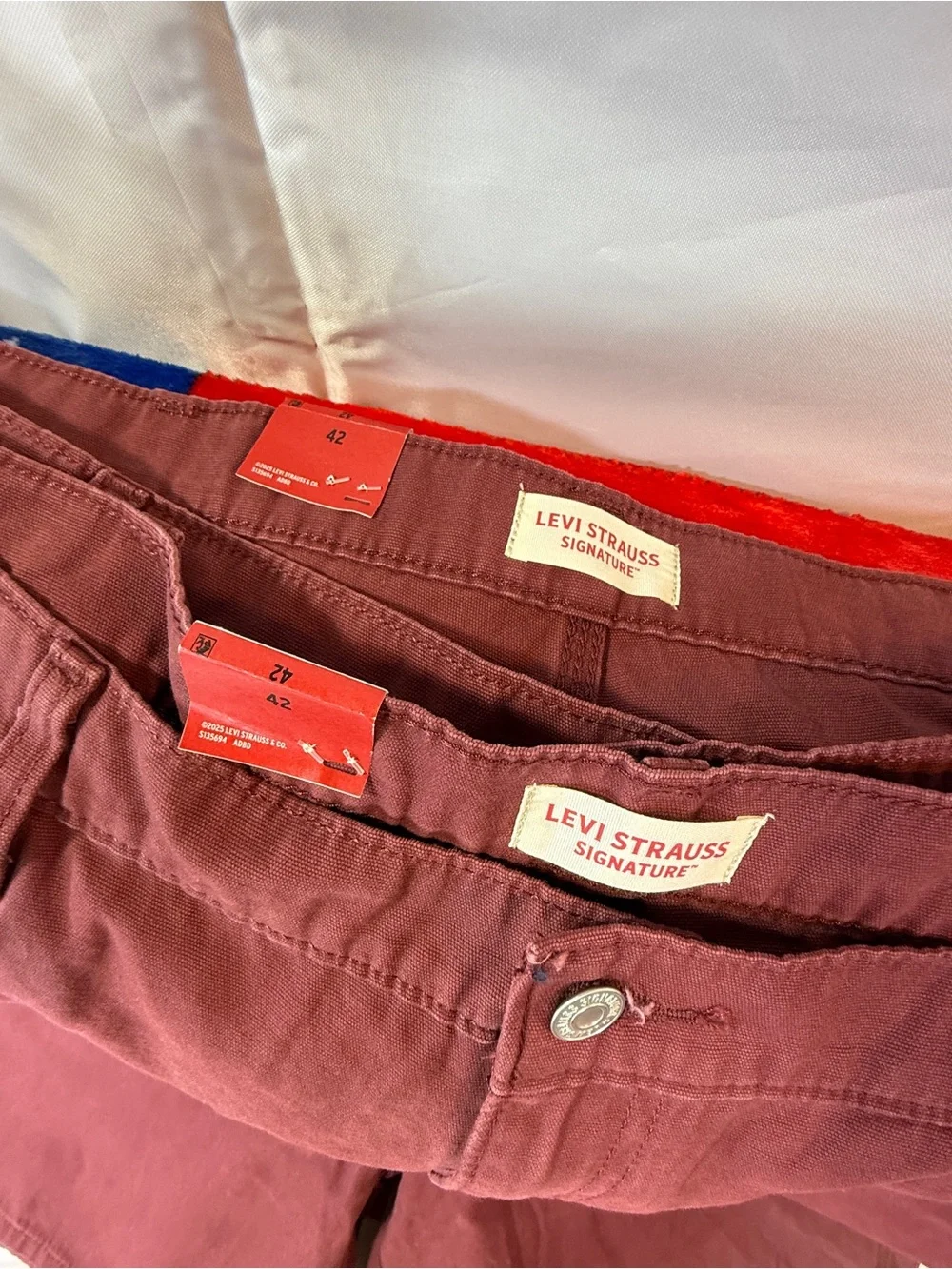 2 Levi's Men's 42 x 10 1/2” (long inseam), Shorts - Burgundy PRE STRESSED- Dirty